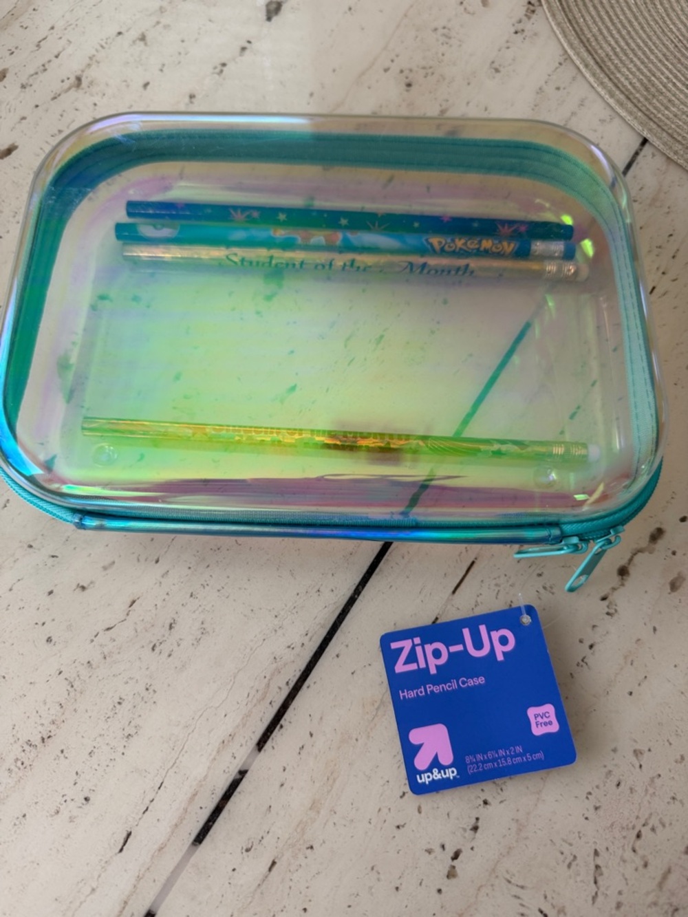 Iridescent Zip-Up Pencil Case - Teal Trim & 4 Pencils